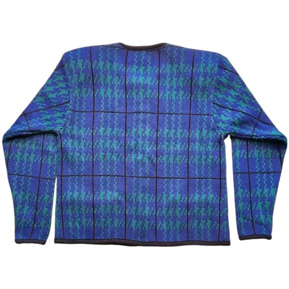 Vintage Tally Ho Blue Green Plaid Cardigan Knit Sweater Women Medium Like NEW - Picture 3 of 8